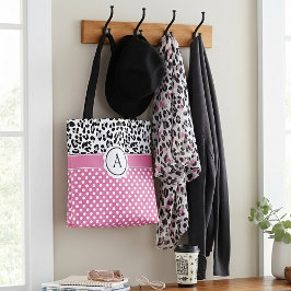 Monsterpåse med tryck av prickar och djur samt mon tygkasse