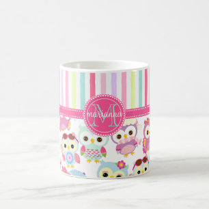 MönsterPersCustomize för flickaktigt rosa ugglor Kaffemugg