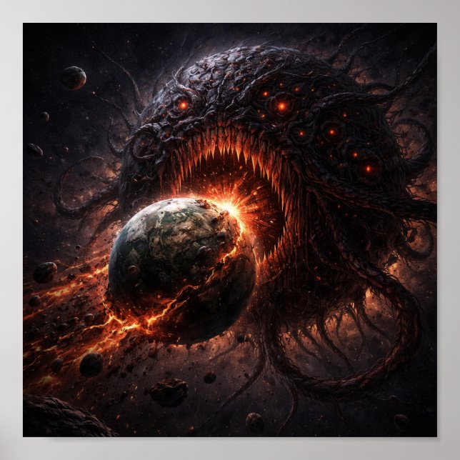 Monsterplanet som äter en dömd värld poster (Framsidan)