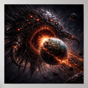 Monsterplanet som äter en dömd värld poster