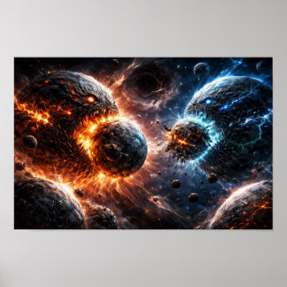 Monsterplaneter som kraschar in i varandra poster