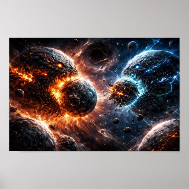 Monsterplaneter som kraschar in i varandra poster (Framsidan)