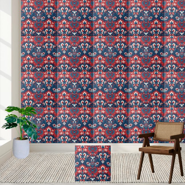 Mönsterplattan för skandinaviska Blommigtar Kakelplatta (Scandinavian Floral Damask Pattern Tile)