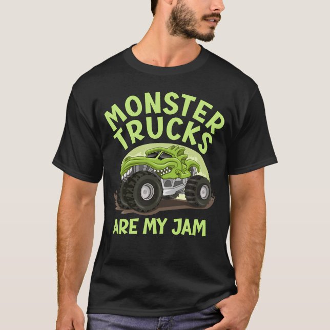 Monsterrucks Are My Jam Birthday Boy funny T Shirt (Framsida)