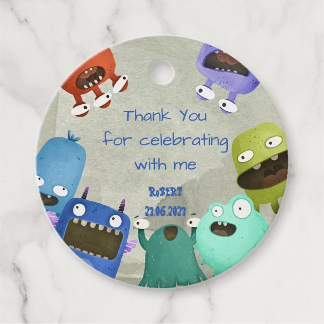 Monsters barns födelsedag tack gåvor etiketter (Framsida)