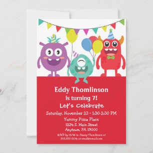 Monsters Birthday bjudande Boys Colorful Monster Inbjudningar