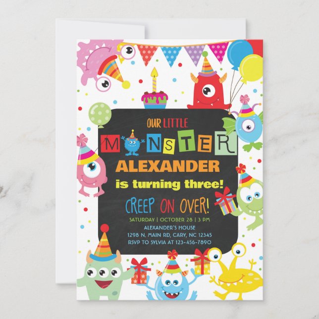 Monsters boy birthday invitation, any age. inbjudningar (Framsida)