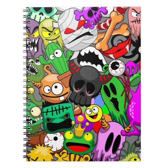 Monsters Cute Characters Halloween Mönster Anteckningsbok (Framsidan)