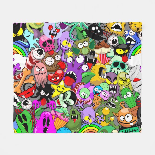 Monsters Cute Characters Halloween Mönster Fleecefilt (Framsidan (Horisontell))