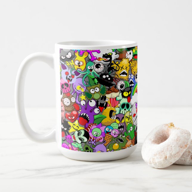 Monsters Cute Characters Halloween Mönster Kaffemugg (Med munk)