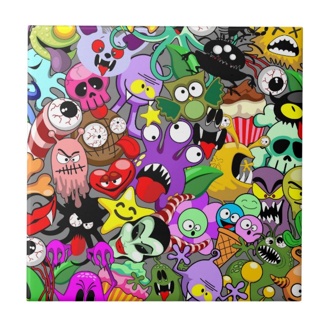 Monsters Cute Characters Halloween Mönster Kakelplatta (Framsidan)