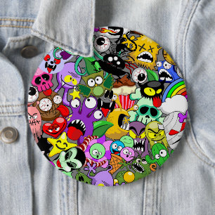 Monsters Cute Characters Halloween Mönster Knapp