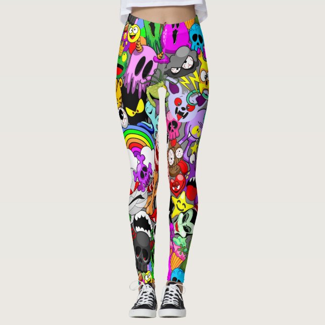 Monsters Cute Characters Halloween Mönster Leggings (Framsida)