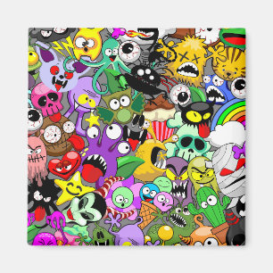 Monsters Cute Characters Halloween Mönster Magnet