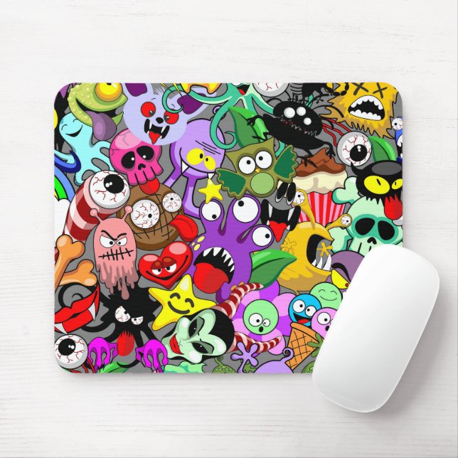 Monsters Cute Characters Halloween Mönster Musmatta (Med mus)