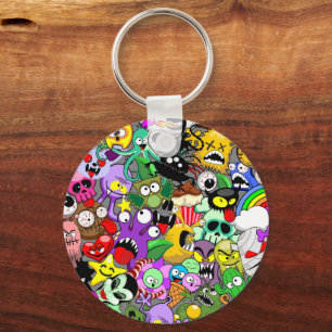 Monsters Cute Characters Halloween Mönster Nyckelring