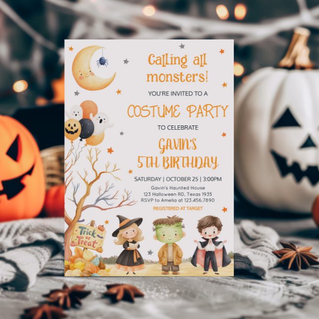 Monsters Halloween Costume Birthday Inbjudningar (Calling All Monsters Costume Halloween Birthday Party Invitation)