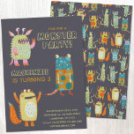 Monsters Kids Age Födelsedagsfest inbjudan<br><div class="desc">Dags för ett monster party! En roligt små monster,  redo att anpassa sig med ditt barns namn,  ålder och party. Underbar för alla åldrar eller flickor,  eller till och med för Halloween. Baksidan har en matchande monster mönster. Originalkonst av Nic Squirrell.</div>