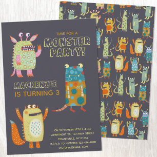 Monsters Kids Age Födelsedagsfest inbjudan