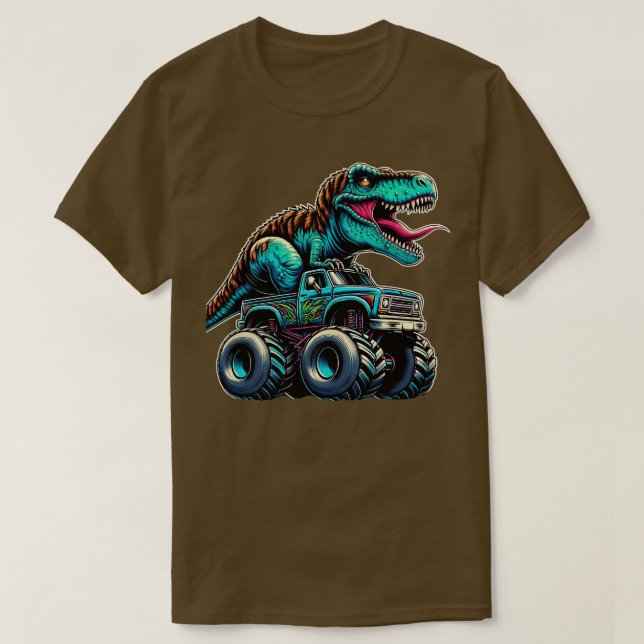 MonsterTruck Funny Design Riding T Rex Älskare Ani Shirt (Design framsida)