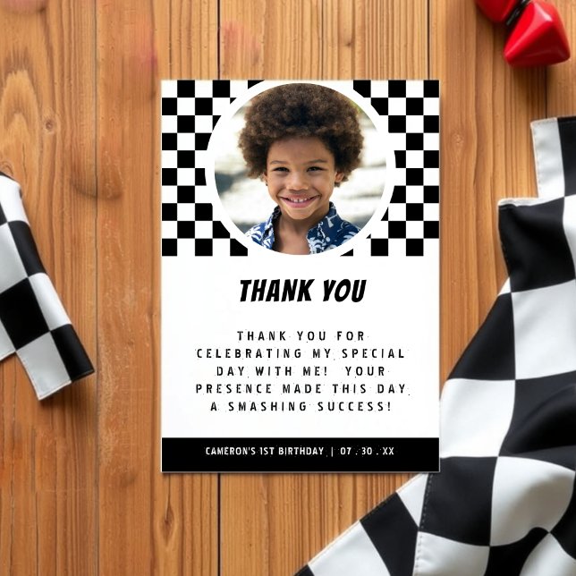 Monstertruck Randig Foto Tack Kort (Monster Truck Checkered Photo Thank You Card
)