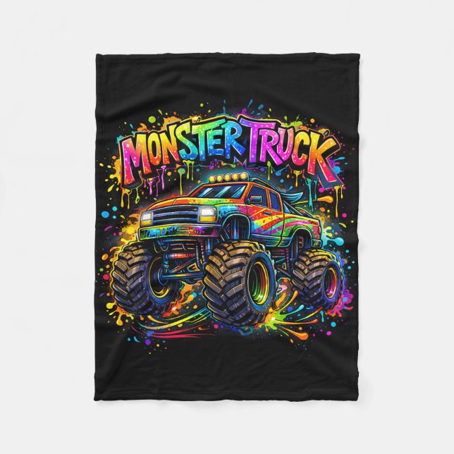 Monstertruck retro färgglatt graffiti småbarn fleecefilt (Framsidan)