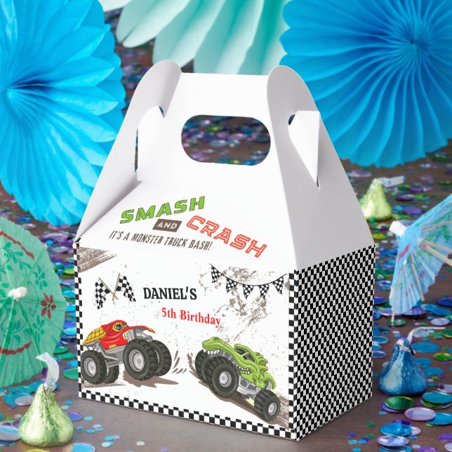 Monstertruck-smash coolt modernt födelsedagsfirand presentaskar (Part)