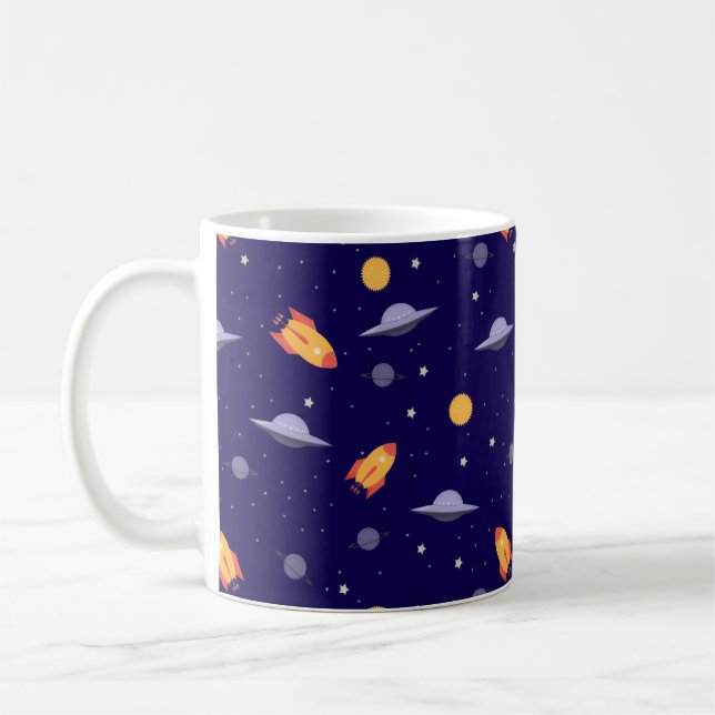 Mönsterutrymme ufo orange blå kaffemugg (Vänster)
