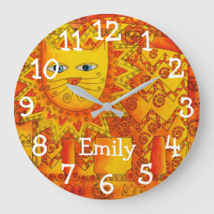 Mönstrad akvarell Lejon Personligt Namn Stor Klocka