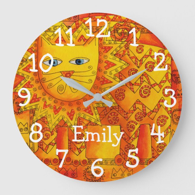 Mönstrad akvarell Lejon Personligt Namn Stor Klocka (Framsida)