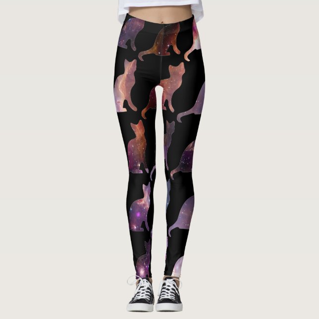 Mönstrad damasker för galaxtryckkatter leggings (Framsida)