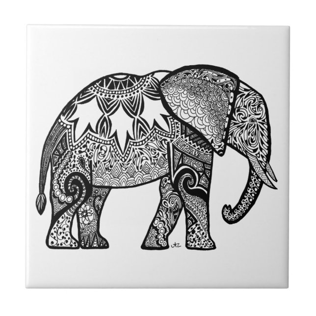 Mönstrad elefant kakelplatta (Framsidan)