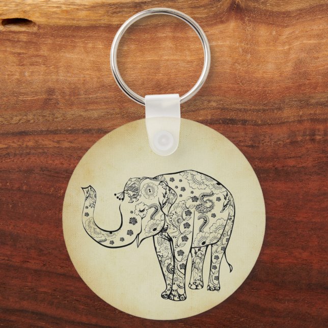 Mönstrad Elefant Nyckelring (Framsida)