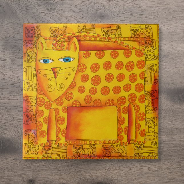 Mönstrad Leopard Vattenfärg Illustration Kakelplatta (Patterned Leopard Watercolour Illustration Ceramic Tile)
