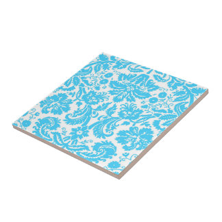 Mönstrad utsmyckad damast för blått och för vit kakelplatta