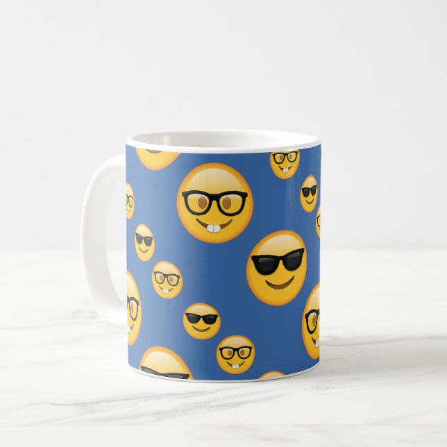 Mönstrade exponeringsglas Emojis för blått Kaffemugg (Framsida vänster)