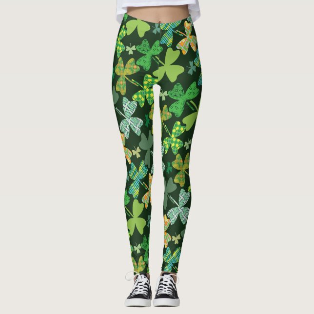 Mönstrade Shamrocks Leggings (Framsida)