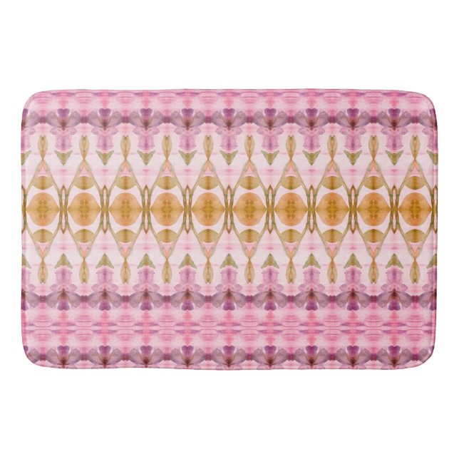 Mönstrat i Guld Rosa Plum och Olive Bath Mat Badrumsmatta (Framsidan)