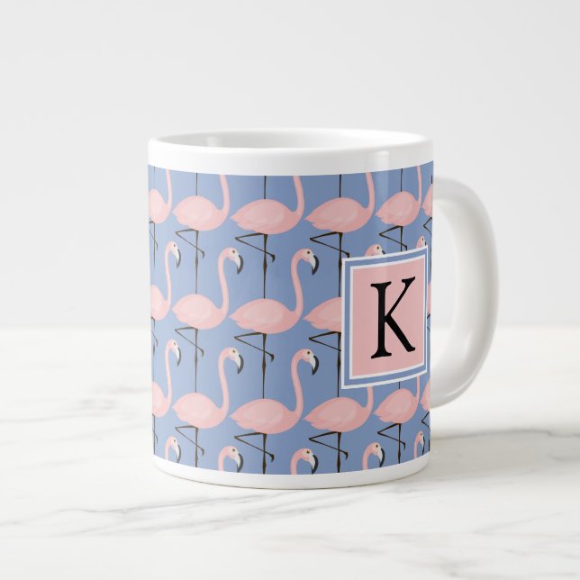 Mönstret Flamingo| Monogram Jumbo Mugg (Framsida höger)