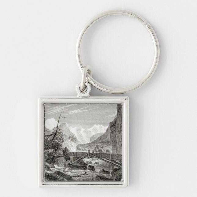 Mont Blanc från baden av St. Didier Fyrkantig Silverfärgad Nyckelring (Framsidan)