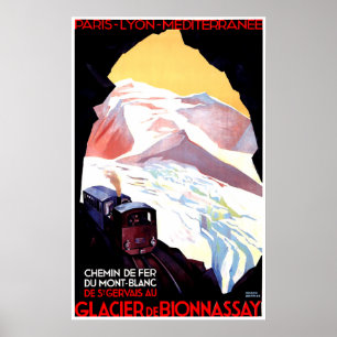 Mont Blanc, Frankrike från bergsområden, vintage j Poster