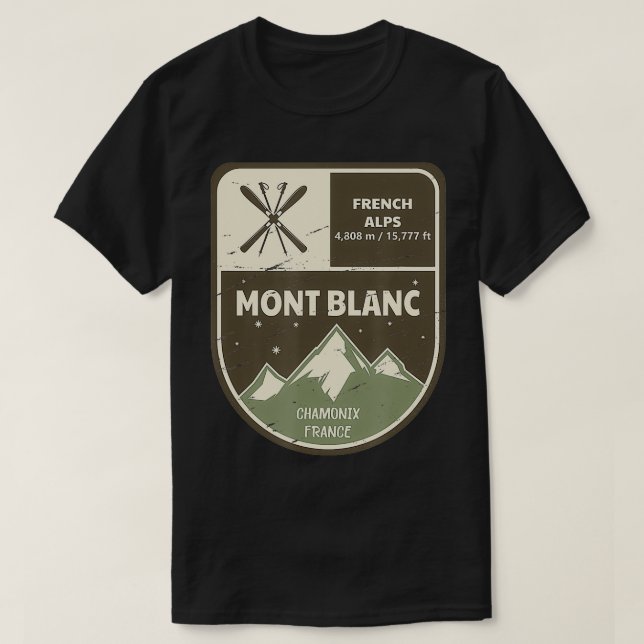 Mont Blanc Fransk Alpernor Chamonix Frankrike Vint T Shirt (Design framsida)