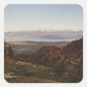 Mont Blanc som ses från Sanktt-Cergues, 1869 Fyrkantigt Klistermärke