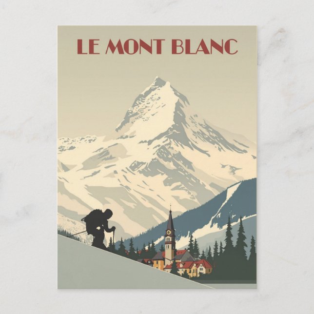 Mont Blanc Vintage Ski Poster Vykort (Framsida)