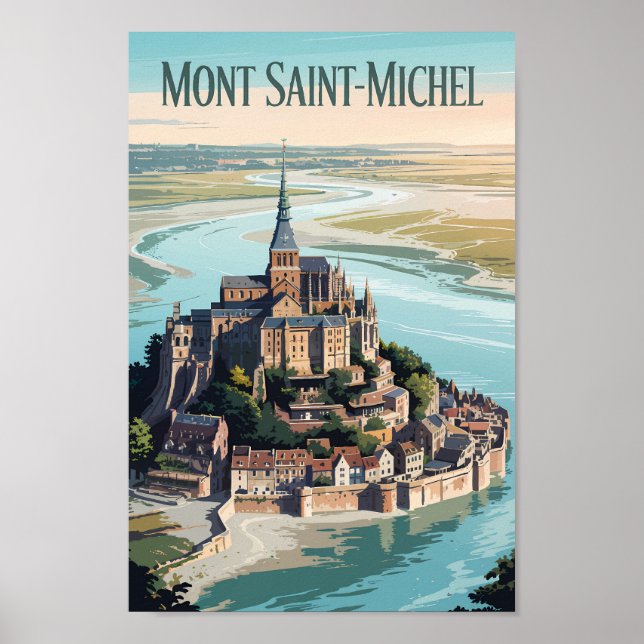 Mont-Saint-Michel France Illustration Travel Art Poster (Framsidan)