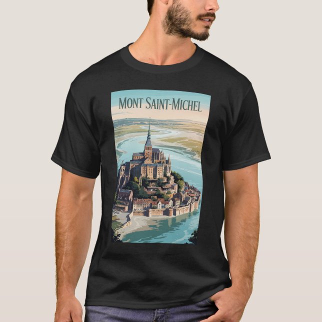 Mont-Saint-Michel France Illustration Travel Art T Shirt (Framsida)