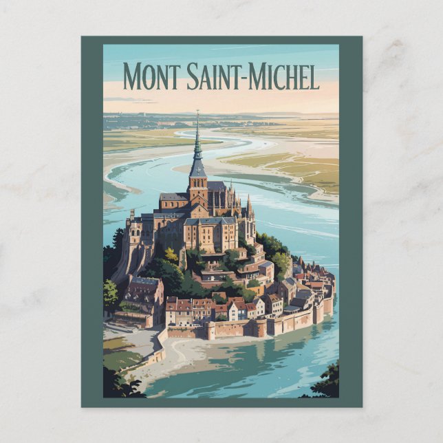 Mont-Saint-Michel Frankrike Illustration Resa Kons Vykort (Framsida)