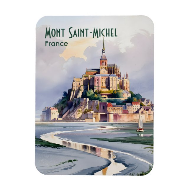 Mont Saint-Michel Frankrike Impressionistisk Akvar Magnet (Vertikal)