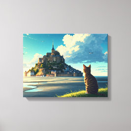 Mont Saint-Michel Frankrike Resa Katt Canvastryck