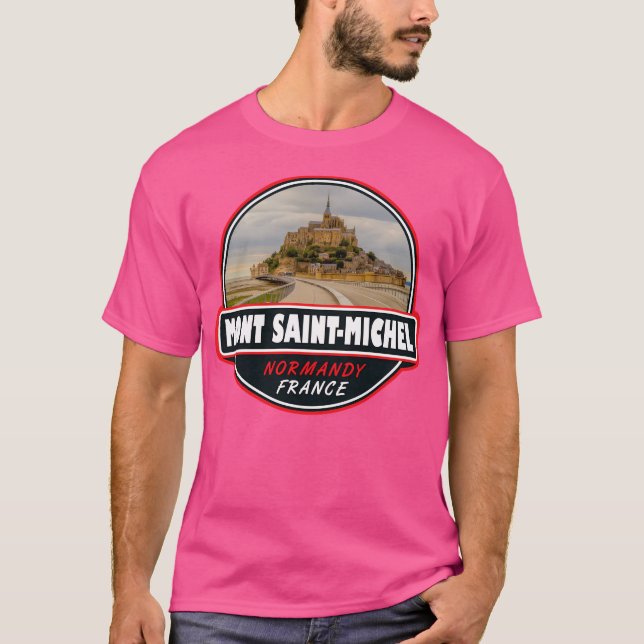 Mont Saint-Michel Frankrike Travel Art Emblem T Shirt (Framsida)